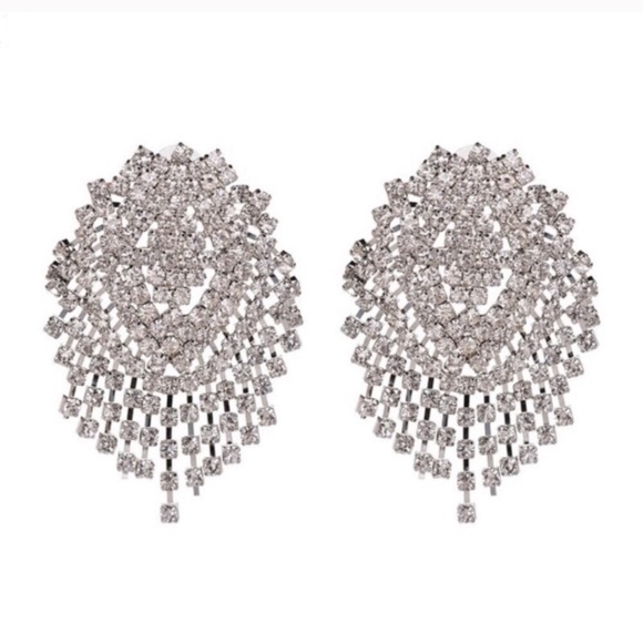 New! Silver Rhinestone Statement Earrings - Picture 4 of 8